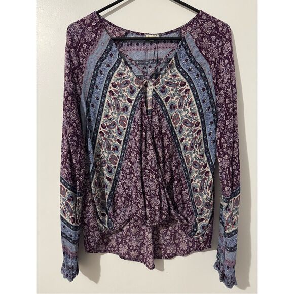 Eyeshadow Women's Purple Paisley Floral Lightweight Flowy Blouse sz M Boho Earth - Picture 2 of 4